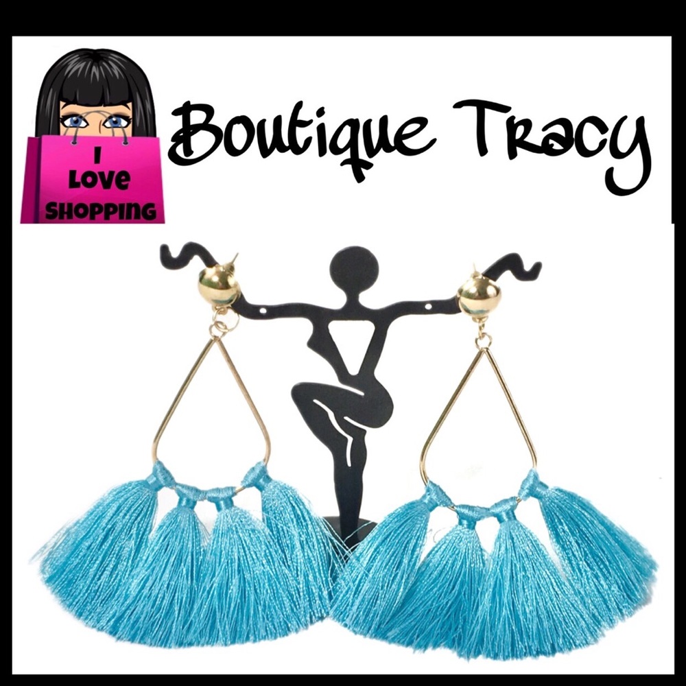 Boho Turquoise Fringe Tassel Drop Earrings